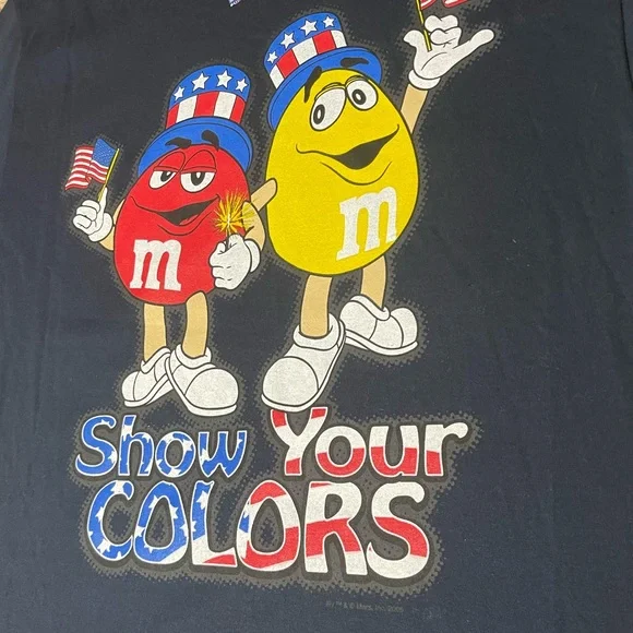 NWT M&M Tee Yellow Red Show Your Colors Patriotic American Flag Hats 4th July L - Picture 4 of 4